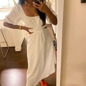 White Linen Maxi with Cutout XS